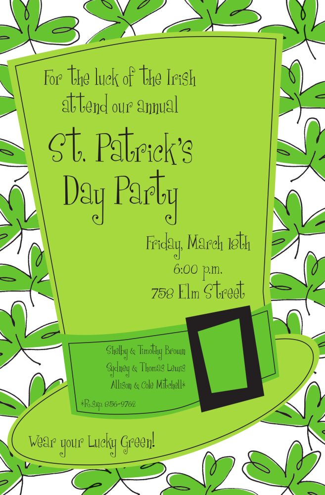 Top Hat St. Patrick's Day Invitation