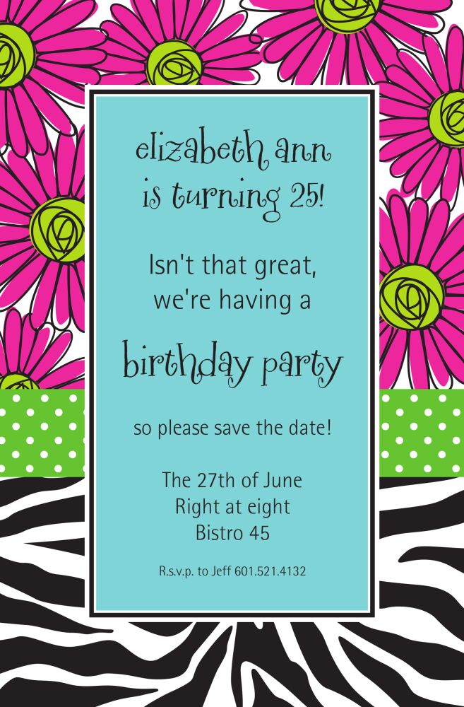 Zebra Daisies Invitation