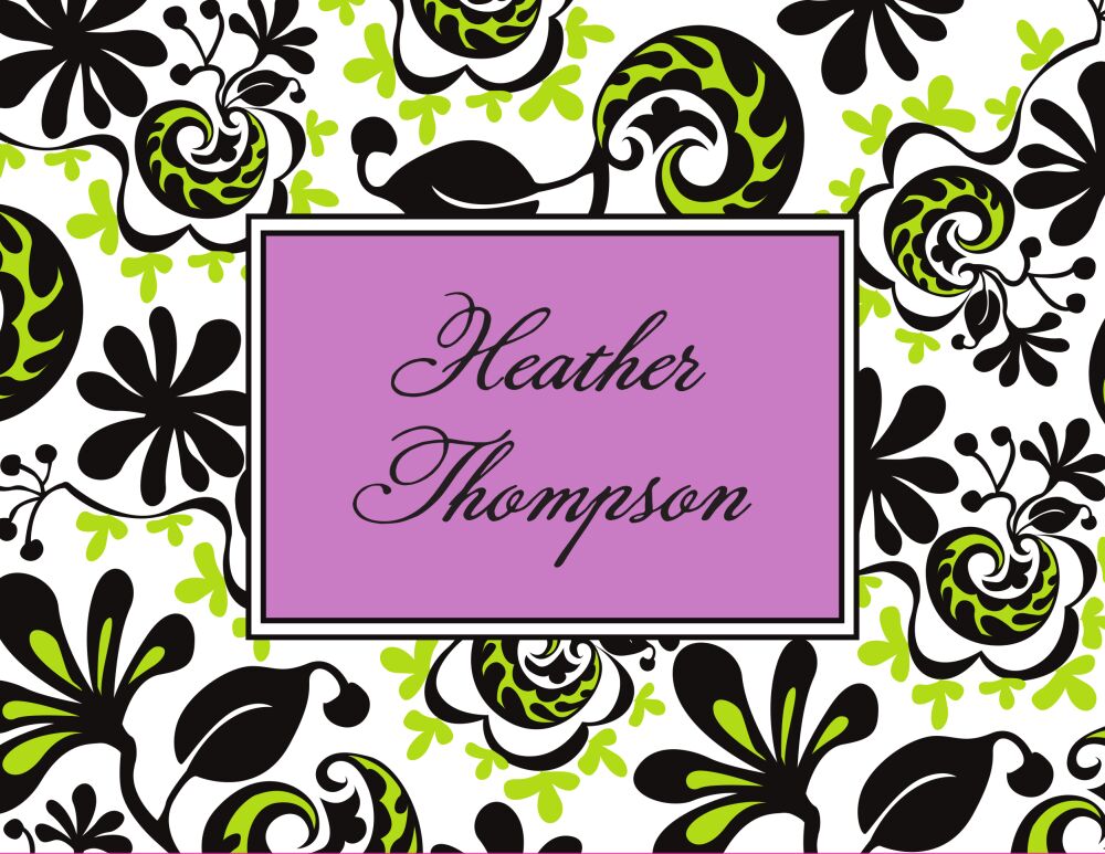 Floral Swirl Black Folded Note