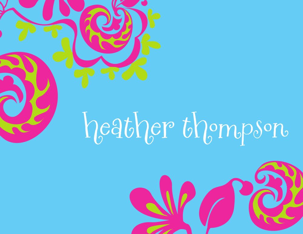 Floral Corners Blue Folded Note