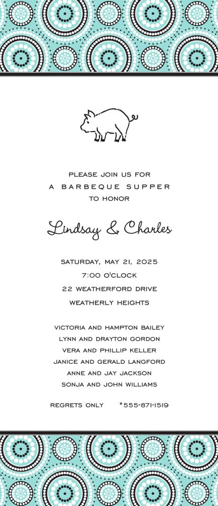Dotted Circles Dark Aqua & Black Invitation