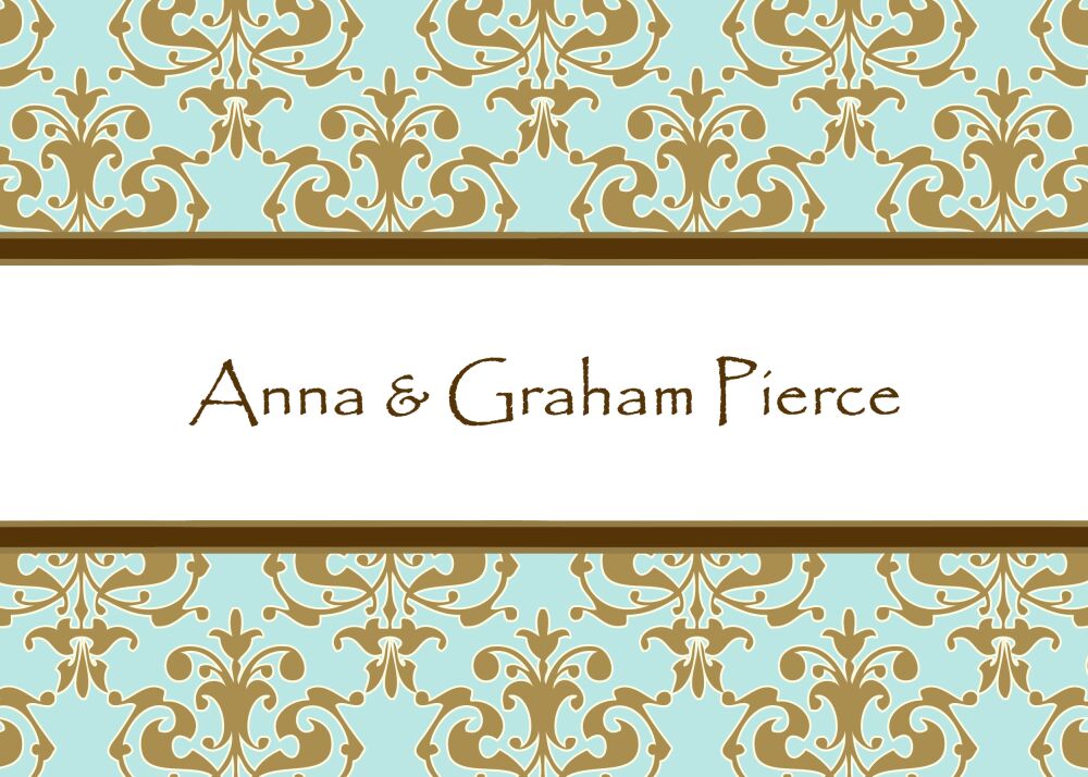 Medallion Damask Aqua & Gold Flat Enclosure Card