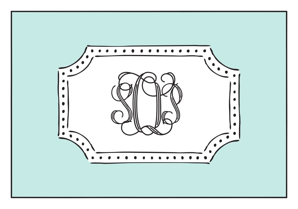 Antique Frame Aqua & Black Folded Note