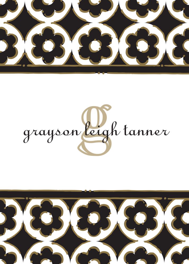 Circle Flowers Black & Gold Flat Enclosure Card