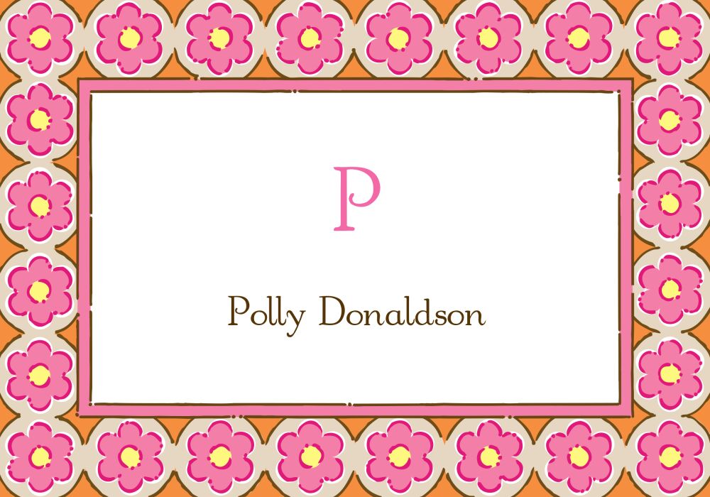 Circle Flowers Pink Orange On Latte Folded Thank You Note