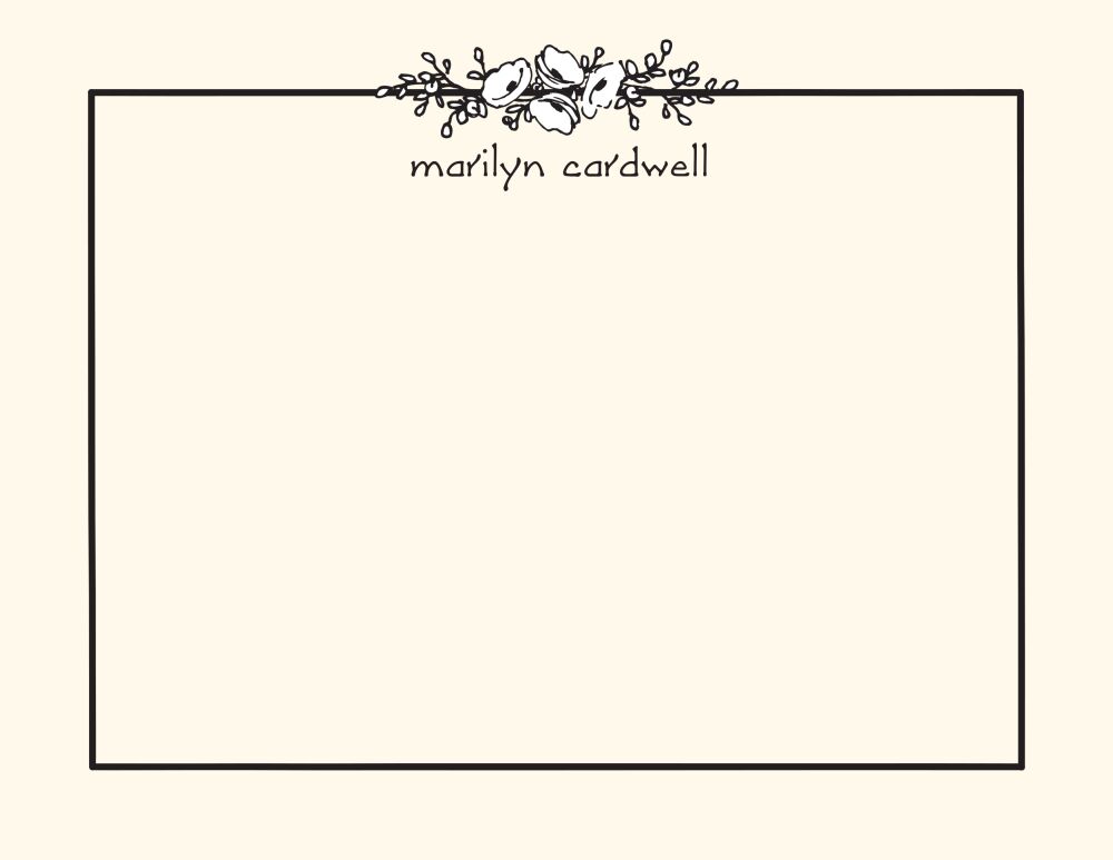 Floral Garland Black on Ecru Flat Thank You Note