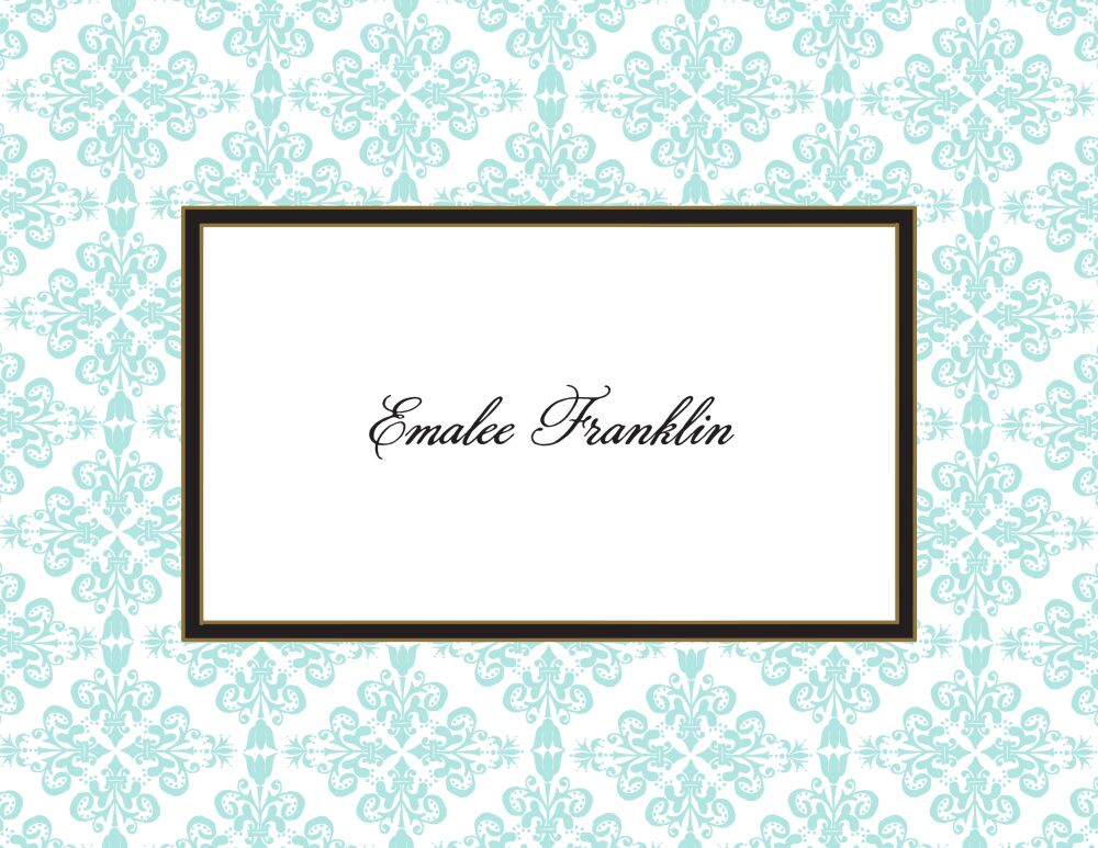 Lace Damask Aqua Folded Note