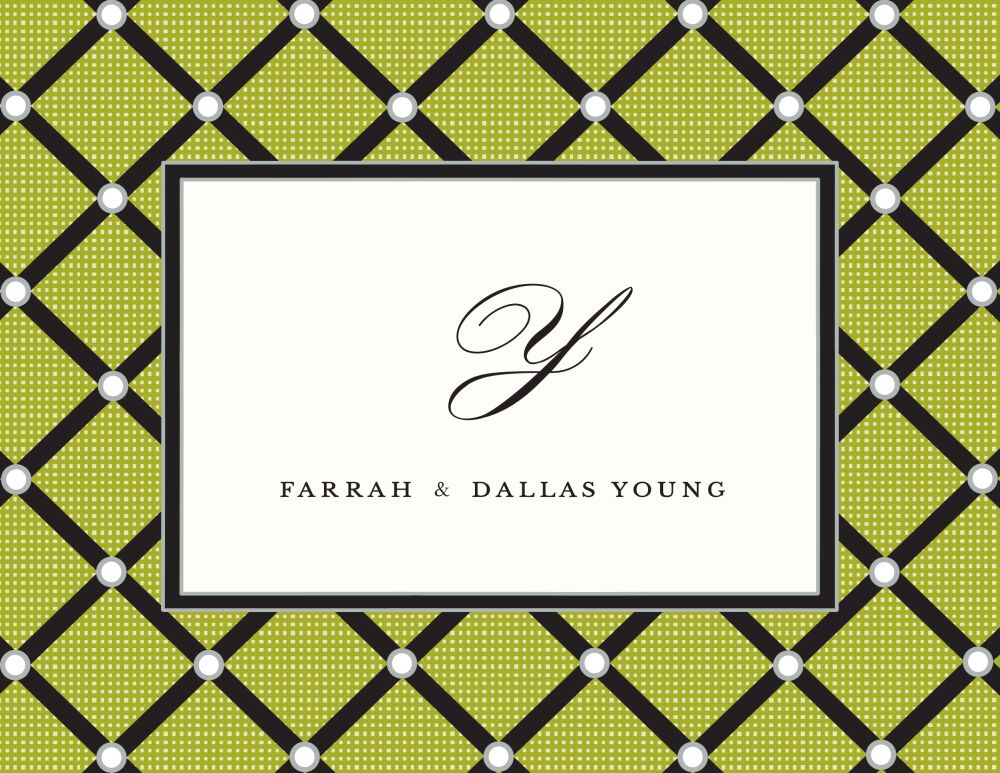 Square Diamonds Linen Olive Folded Note