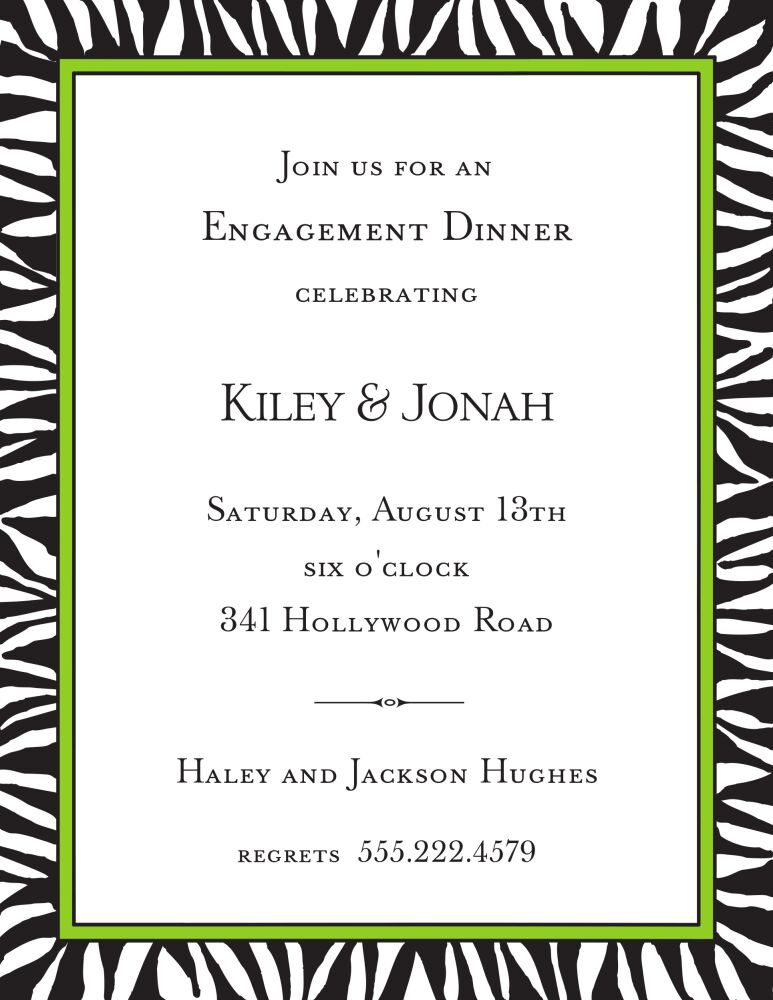 Zebra Edge Black & Lime Border Invitation