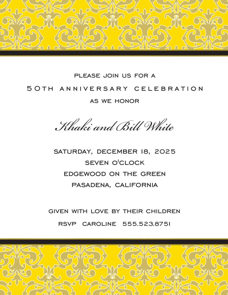 Medallion Damask Yellow & Gold Invitation