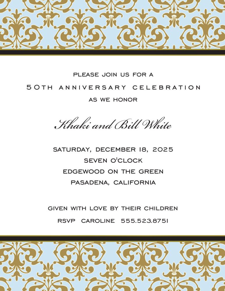 Medallion Damask Blue & Gold Invitation