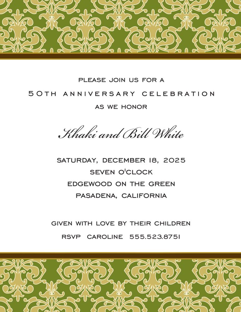 Medallion Damask Green & Gold Invitation