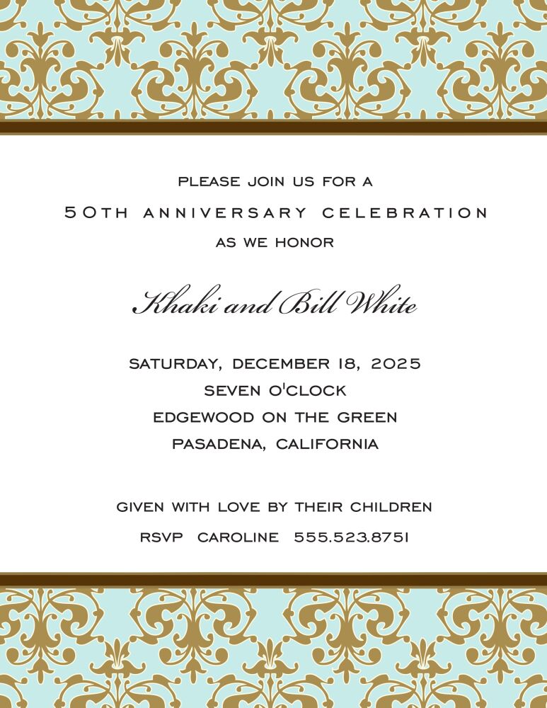 Medallion Damask Aqua & Gold Invitation