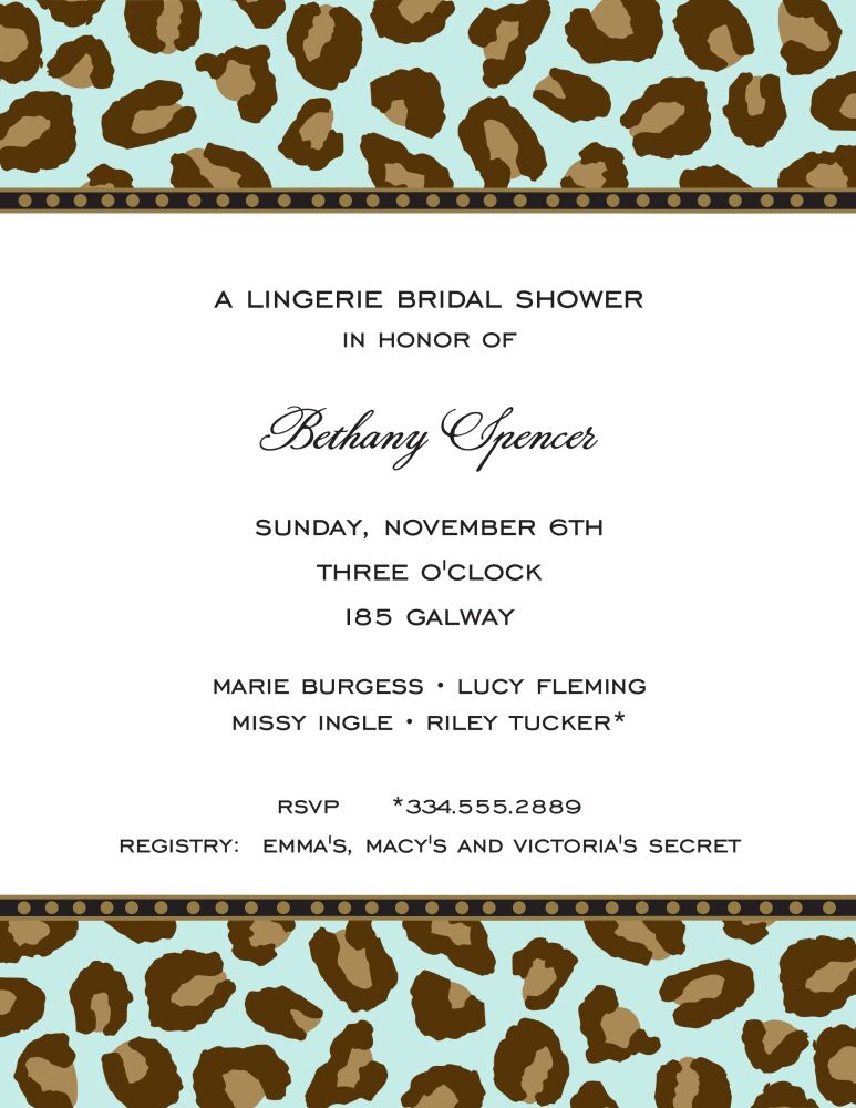 Leopard Aqua & Chocolate Invitation