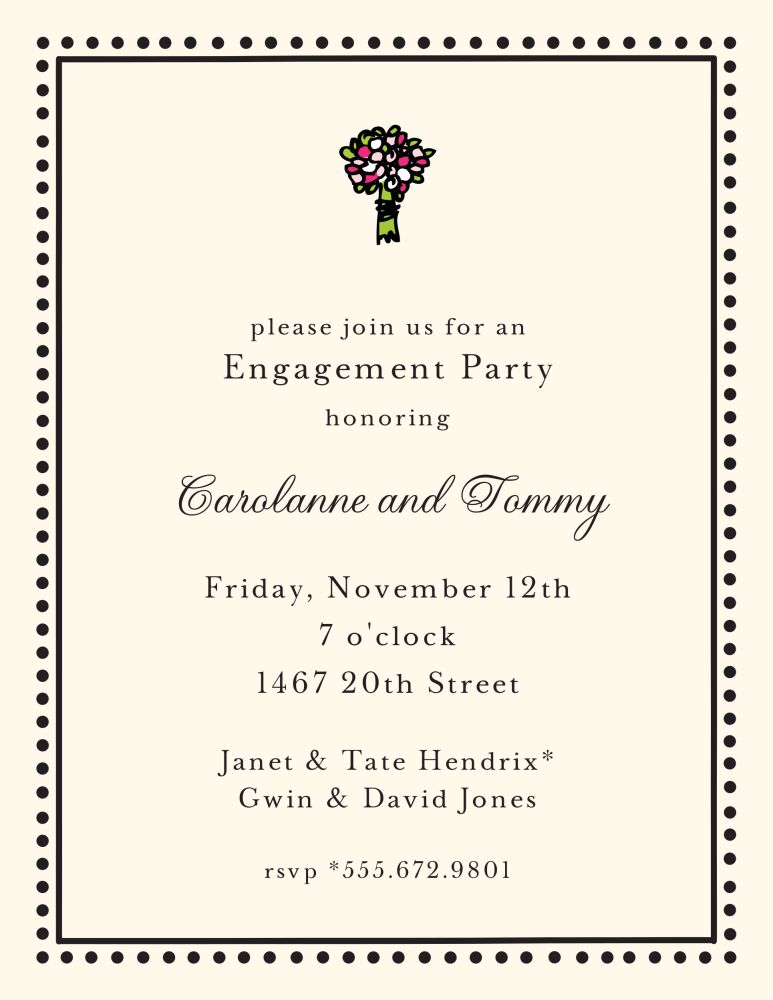 Antique Bead Border Black  on Ecru Invitation