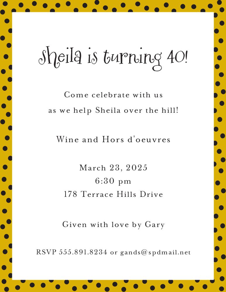 Dotted Edge Black & Bright Gold Invitation