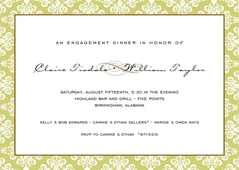 Lace Damask Edge Olive Invitation
