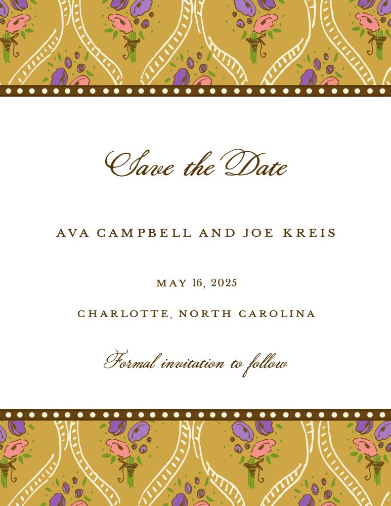 Ribbons & Flowers Gold Invitation