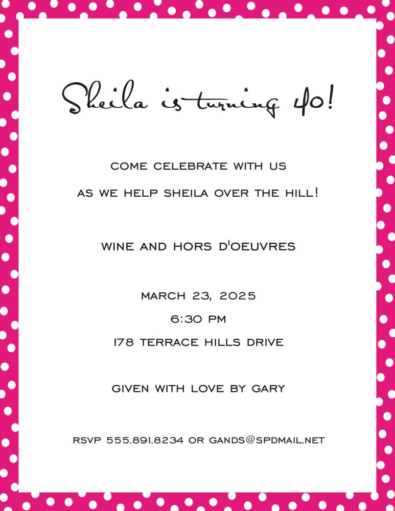 Dotted Edge Hot Pink Invitation