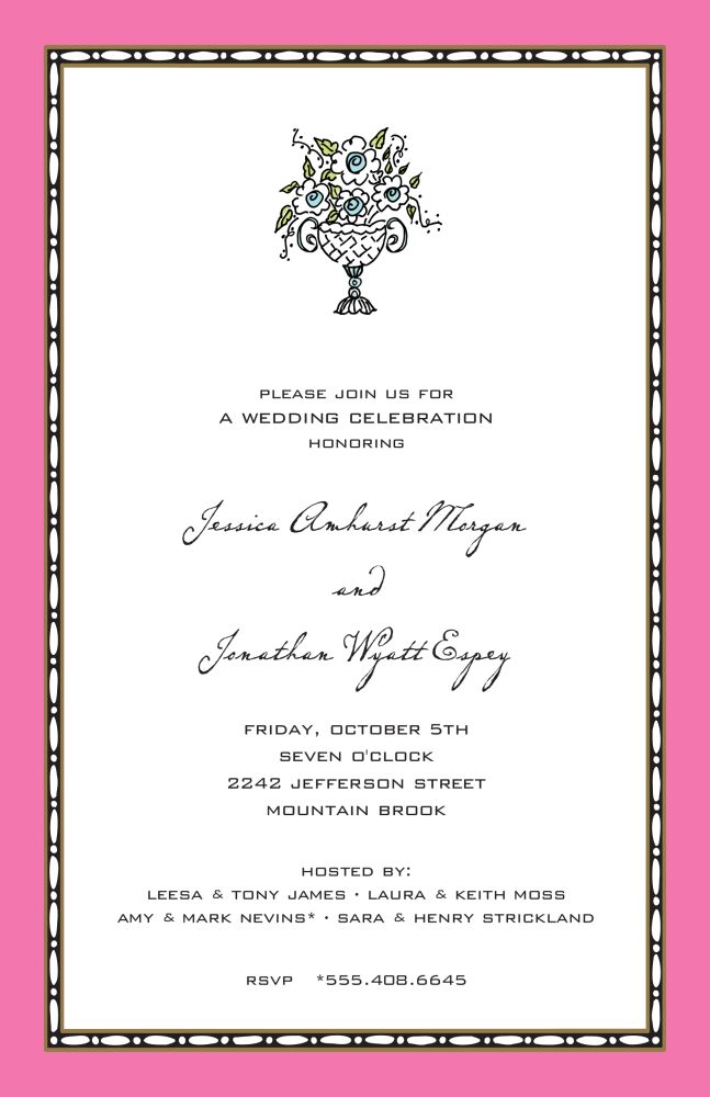 Rice Bead Border Deep Pink Invitation