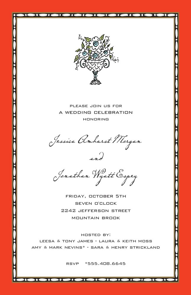 Rice Bead Border Orange Invitation