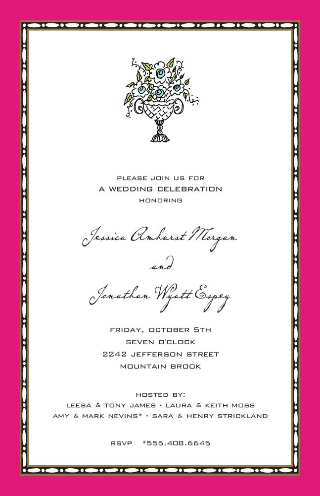 Rice Bead Border Hot Pink Invitation