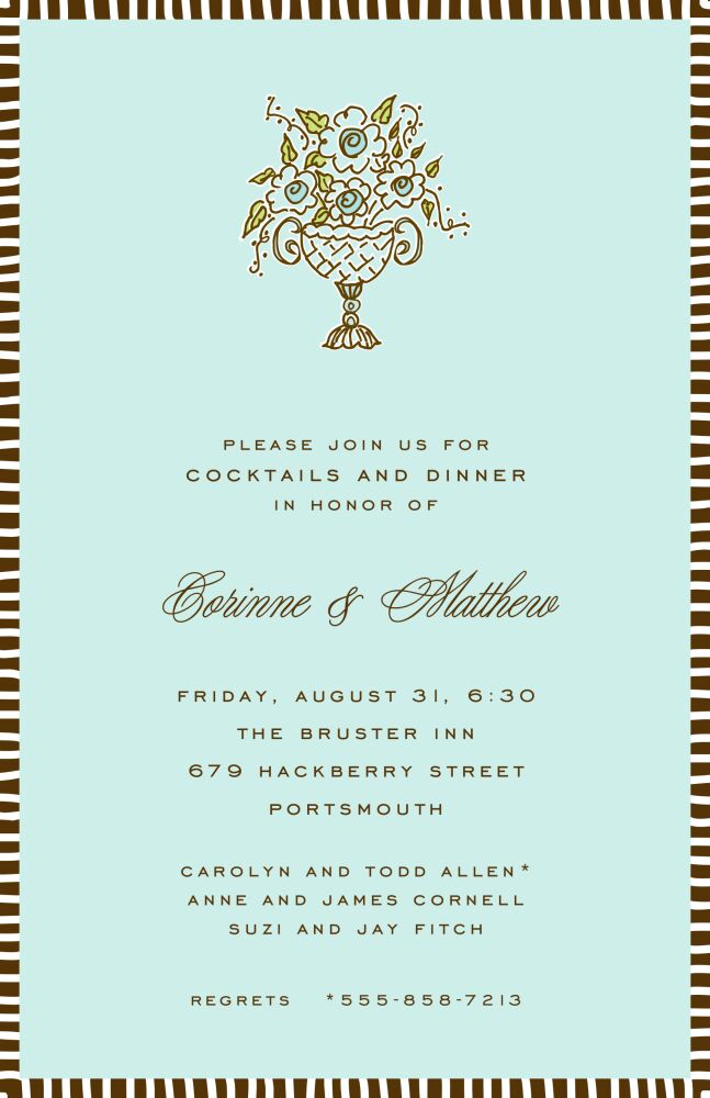 Striped Edge Chocolate On Aqua Invitation