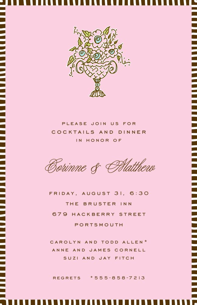 Striped Edge Chocolate On Pink Invitation