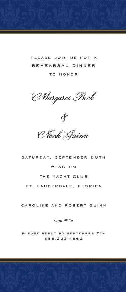 Damask Navy On Navy Invitation
