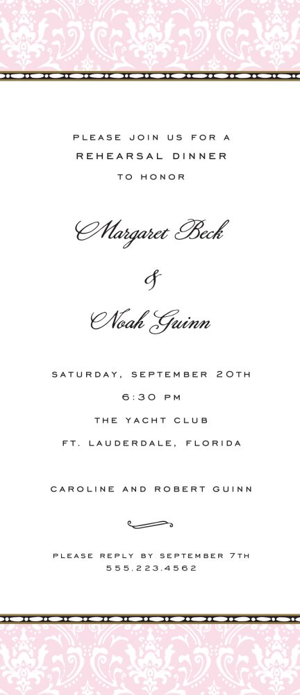 Damask Bead Border Pink Invitation