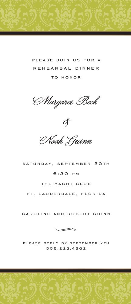 Damask Olive On Olive Invitation