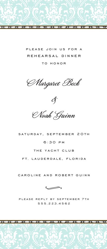 Damask Bead Border Aqua Invitation