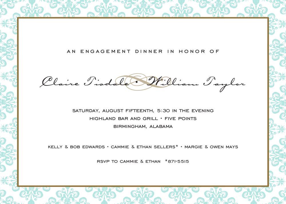 Lace Damask Edge Aqua Invitation