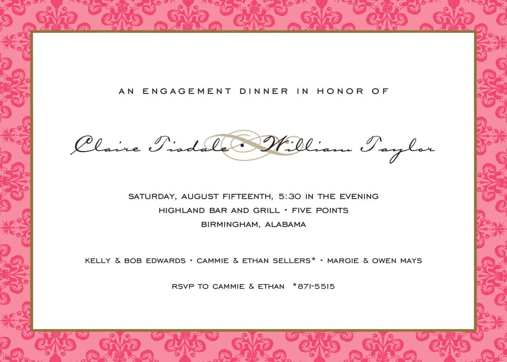 Lace Damask Edge Coral On Coral Invitation