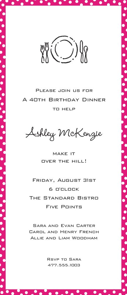 Dotted Edge Hot Pink & White Invitation
