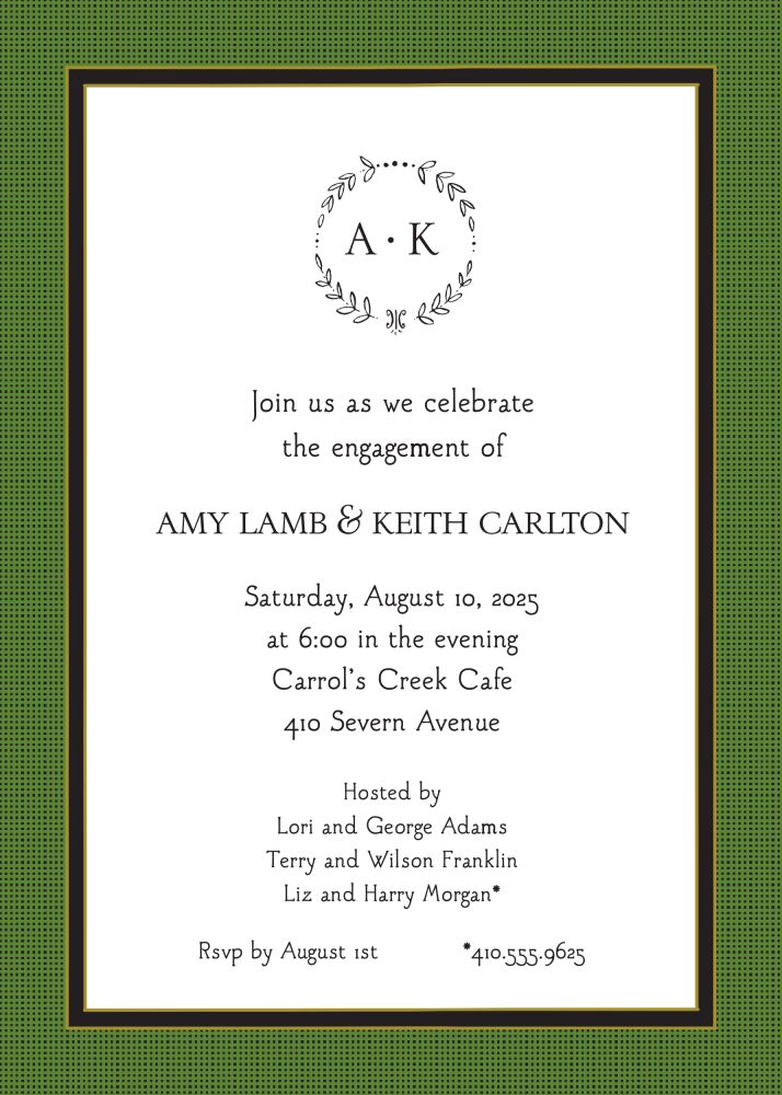 Linen Green & Black Invitation