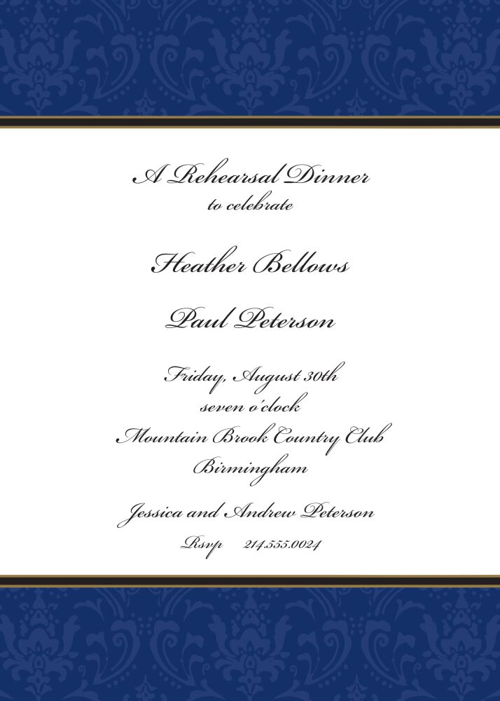 Damask Navy On Navy Invitation