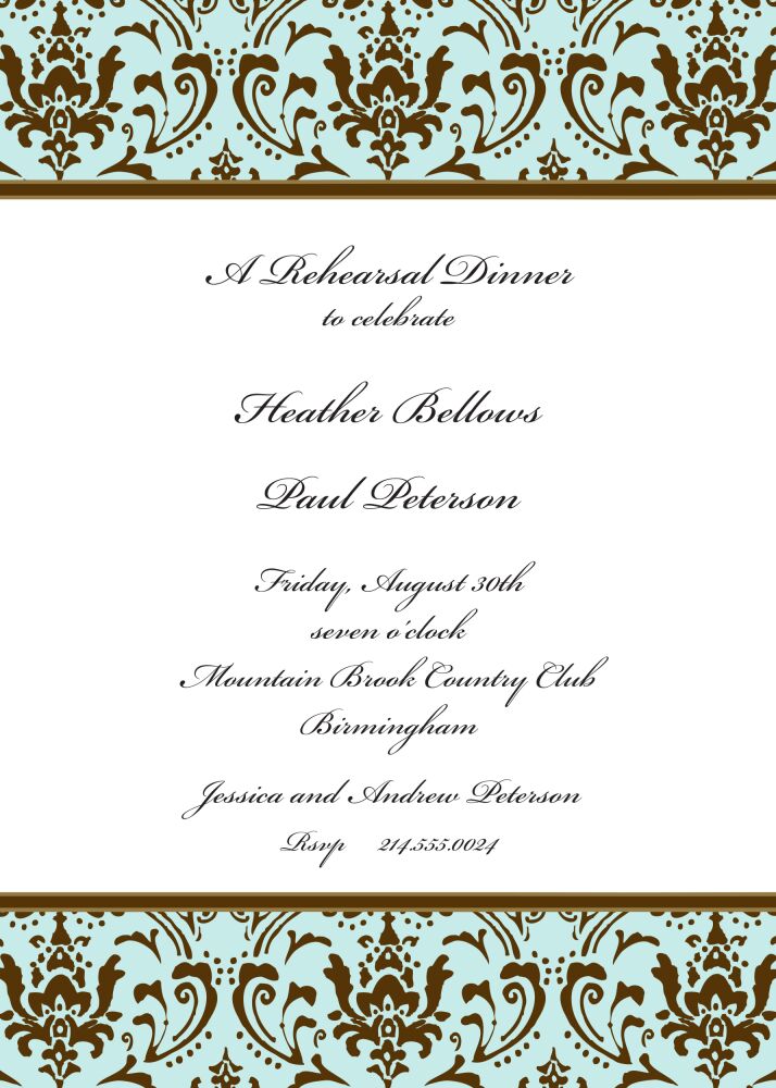 Damask Aqua & Chocolate Invitation