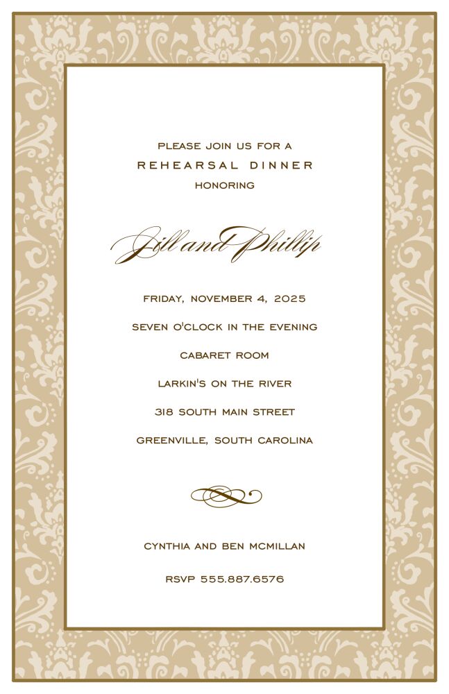 Damask Band Latte Tones Invitation
