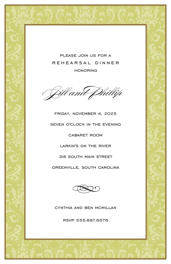 Damask Band Olive Tones Invitation