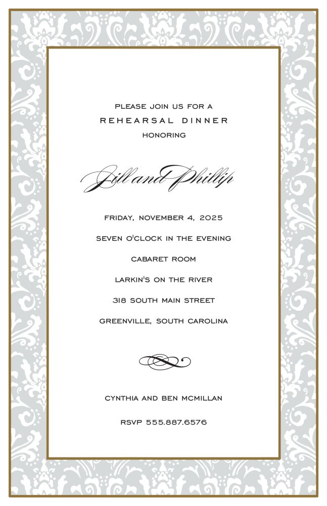 Damask Band Silver Invitation