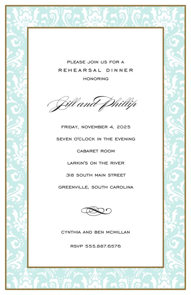 Damask Band Aqua Invitation