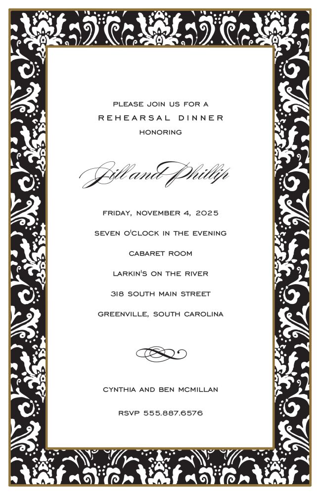 Damask Band Black Invitation