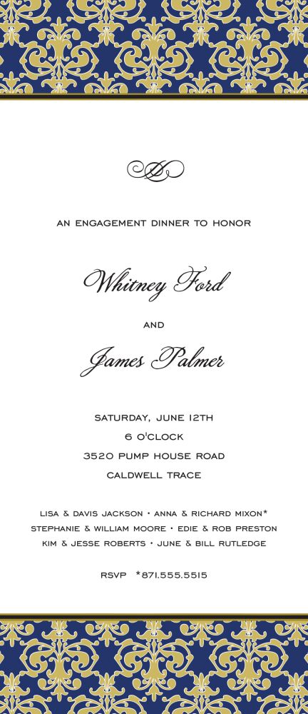 Damask Medallion Gold & Navy Invitation