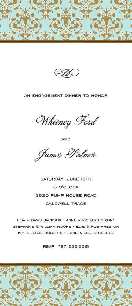 Damask Medallion Chocolate & Aqua Invitation