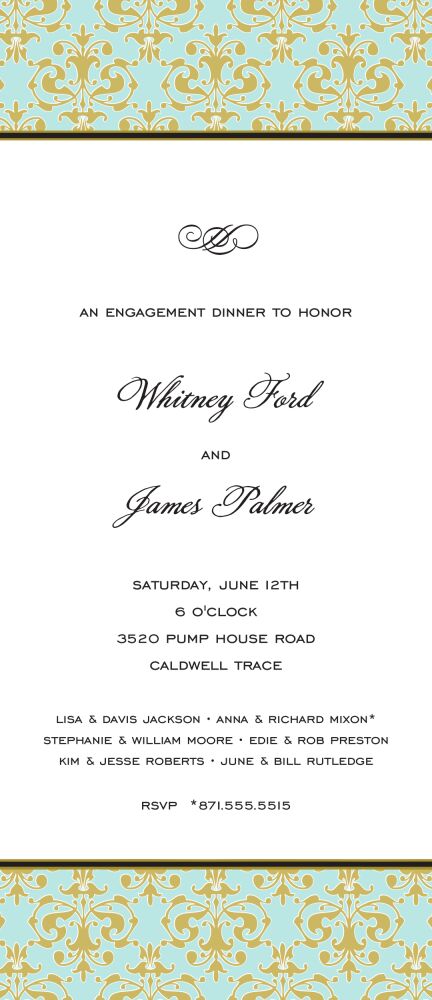Damask Medallion Gold & Aqua Invitation