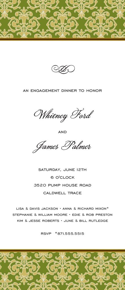Damask Medallion Gold & Olive Invitation