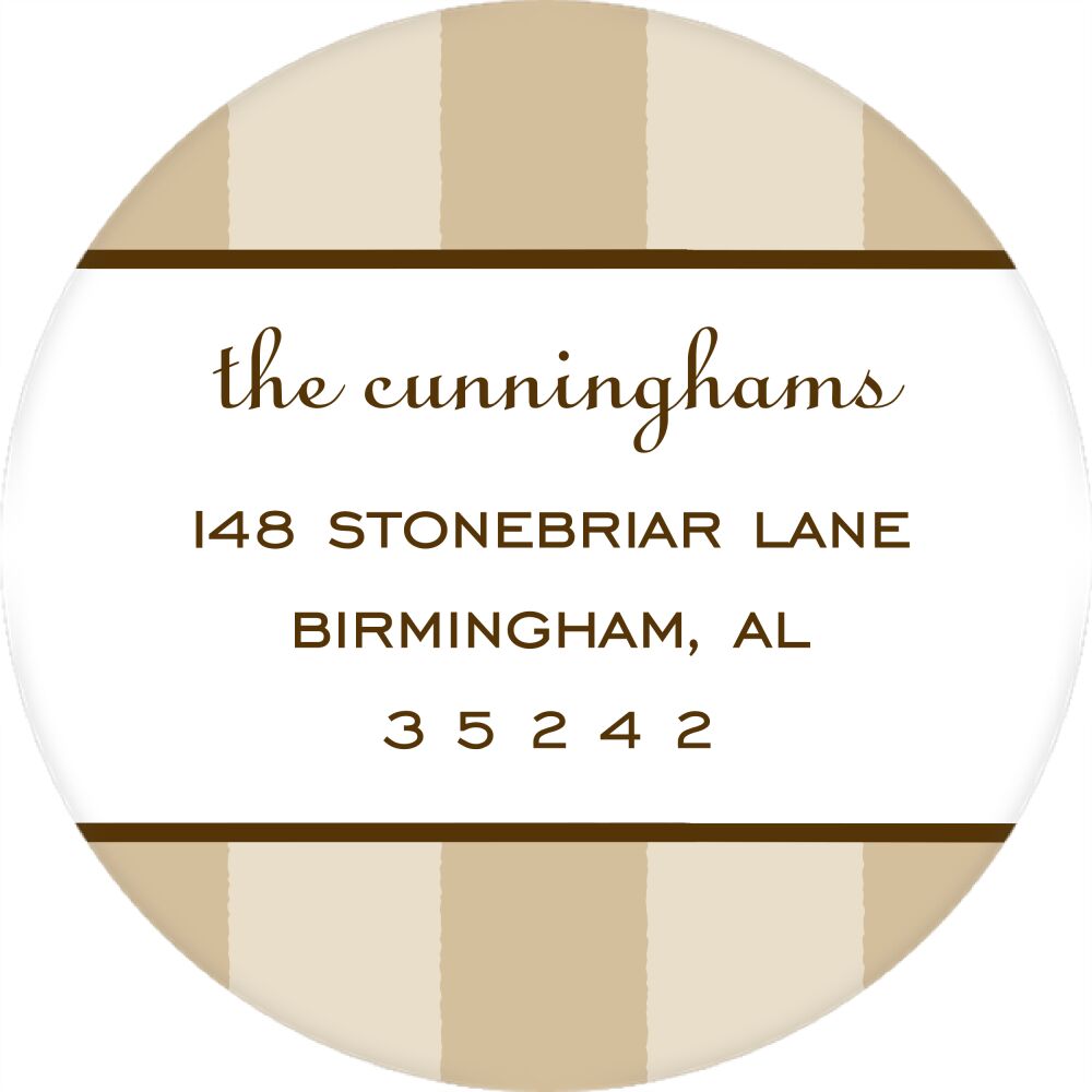 Classic Stripes Latte Round Return Address Sticker