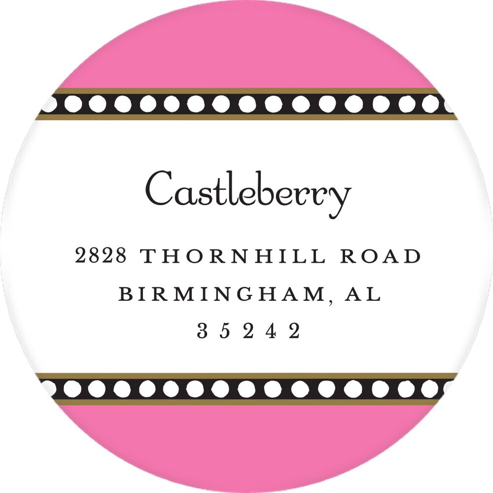 Dotted Border Deep Pink Round Return Address Sticker