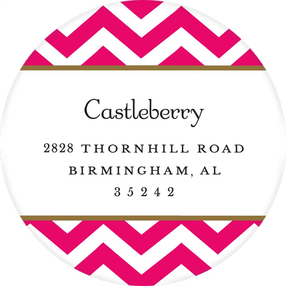 Chevron Hot Pink Round Return Address Sticker